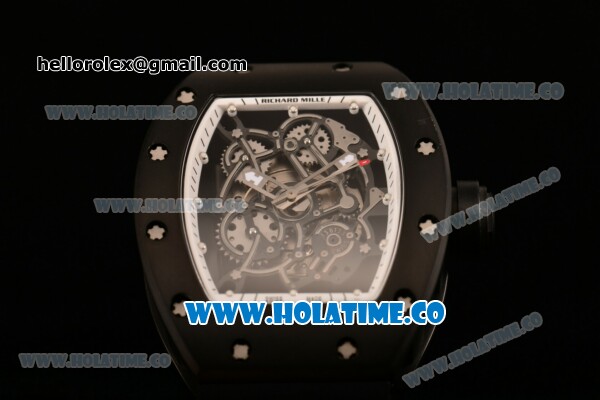 Richard Mille RM 055 Bubba Watson Tourbillon Manual Winding PVD Case with Skeleton Dial Black Rubber Strap and White Inner Bezel - Click Image to Close